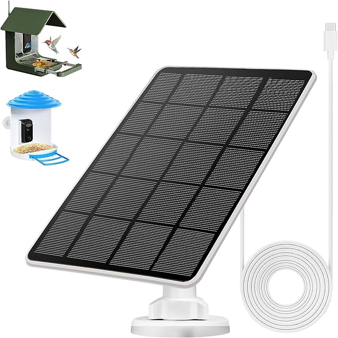 Solar Panel for Bird Feeder, Continuously 3W Power Supply for Your Bird Feeder Camera, Type-C Plug