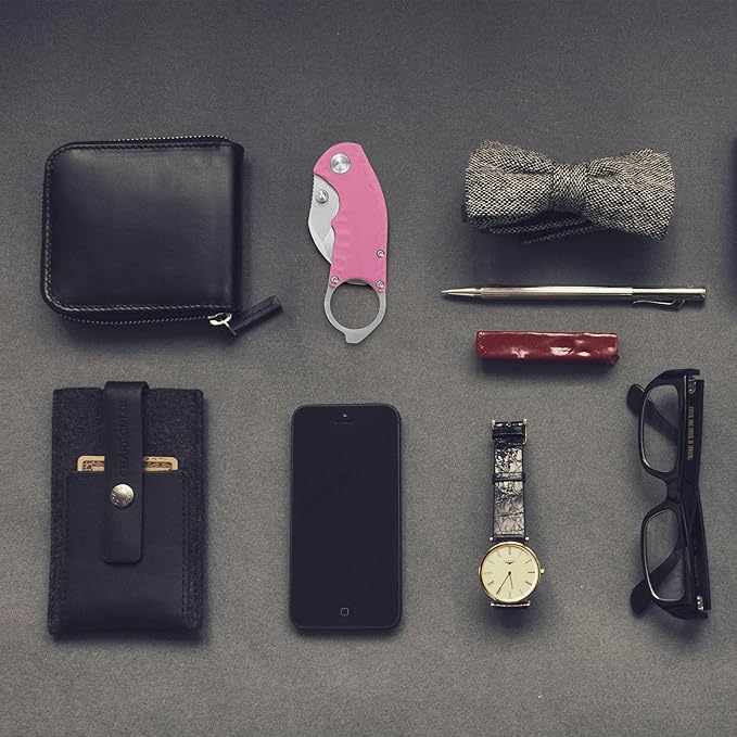FLISSA 4" Small Folding Pocket Knife, Lightweight Utility Knife, Pink G10 Handle, EDC Pocket Knife