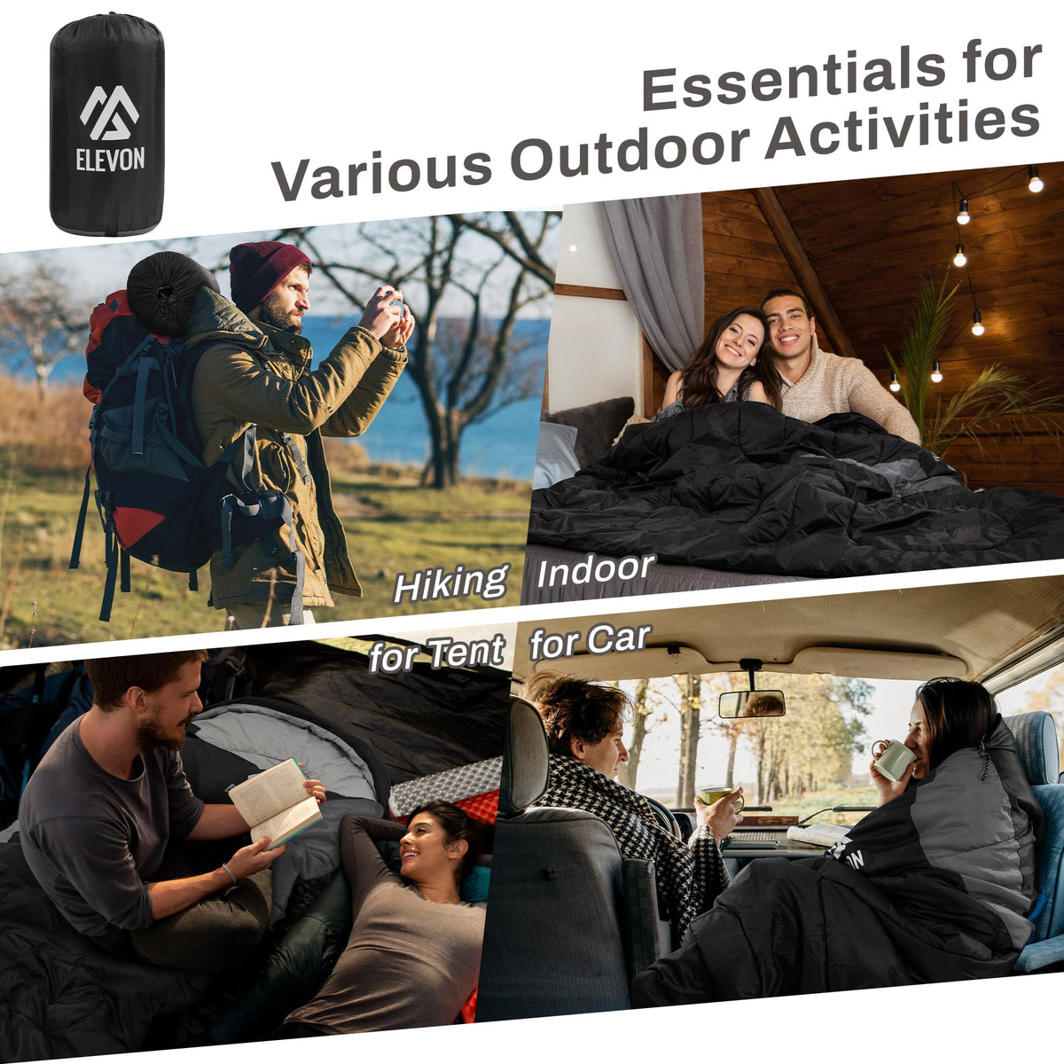 Elevon Sleeping Bag for Adults Teens Kids Cold Warm Weather, Portable Waterproof & Lightweight