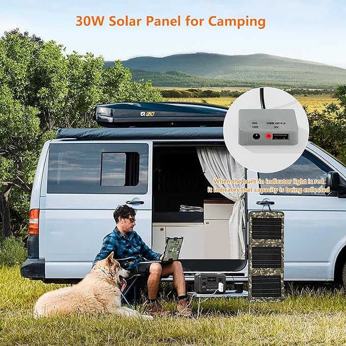 Upgraded Portable Solar Charger Foldable Solar Panels USB Ports 30W Solar Charger(5V/3A Max)