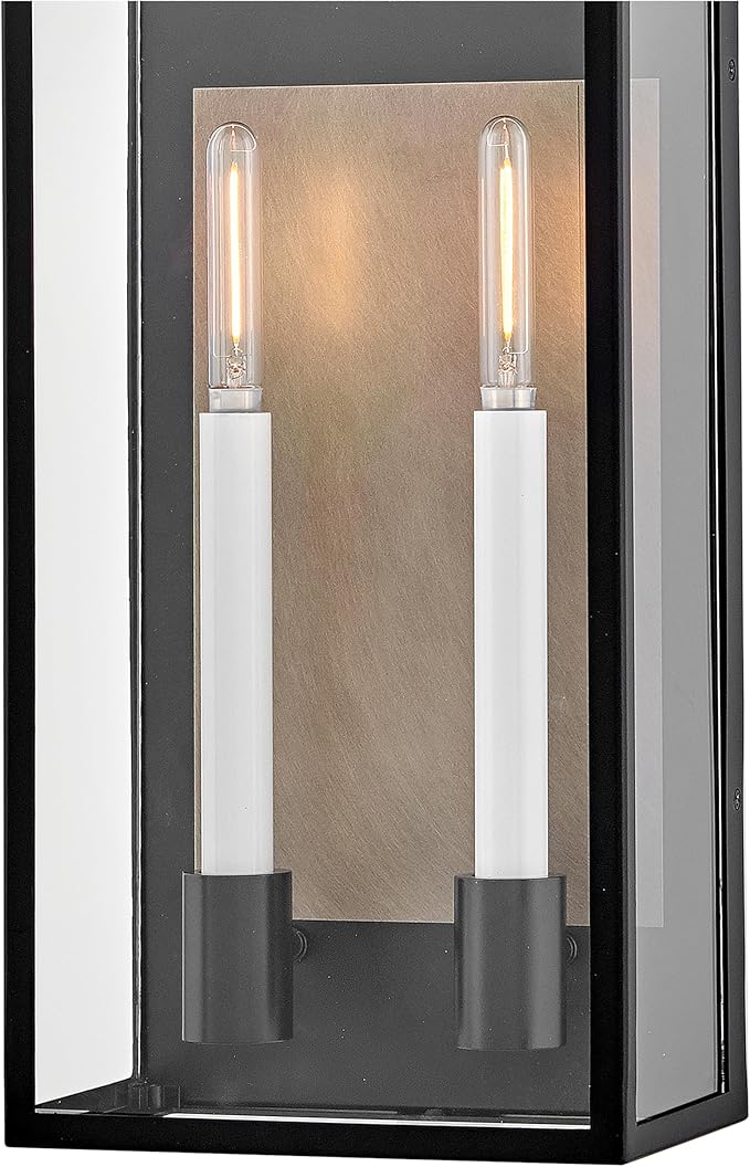Hinkley Campbell Large Wall Mount Outdoor Lantern - Clear Glass, Aluminum - Black Finish and