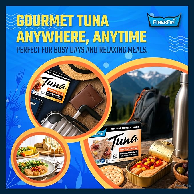 FinerFin Yellowfin Tuna In Organic Olive Oil ??Mexicana Salad Flavor (4.4oz can - 6 Pack); Premium