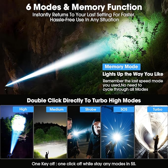 EDC Flashlights 2000 High Lumens Rechargeable - Long Beam Small Pocket LED Tactical Flashlight with