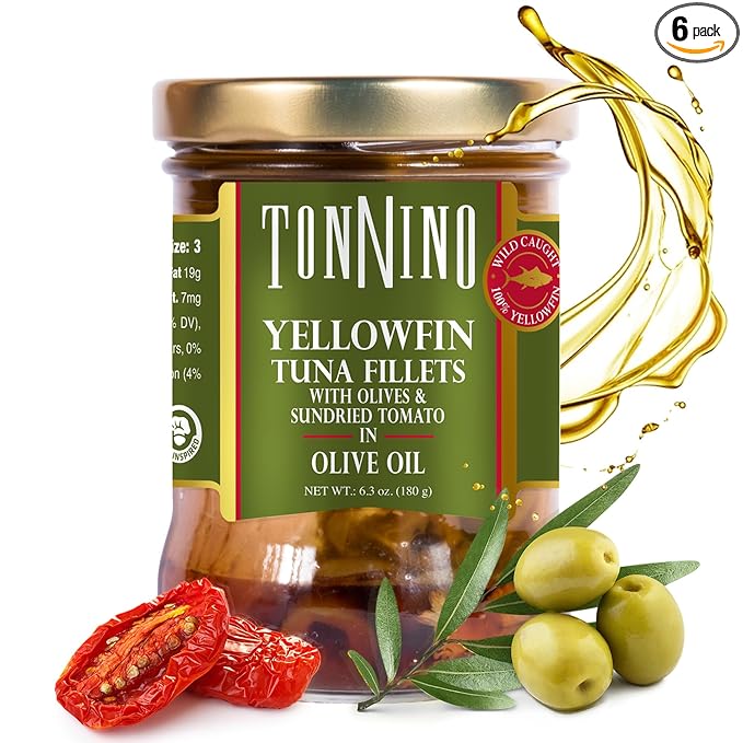 Tonnino Yellowfin Tuna Fish ??Pack of 6, Tomato & Olives, in Olive Oil ??Pack of 6 ??Alternative to