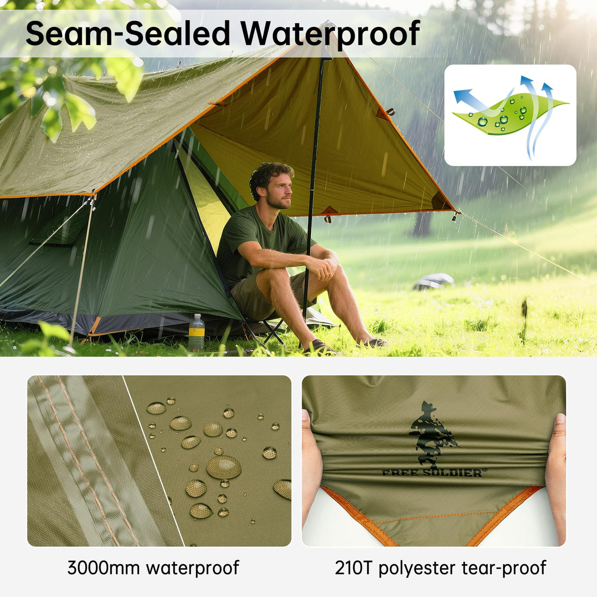 FREE SOLDIER Camping Tarp - 10 x 13ft, Waterproof, Brown - product view 3