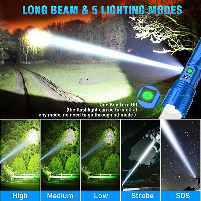 Flashlights High Lumens Rechargeable - 1500 Meters Long Beam Super Bright LED Flash Light with