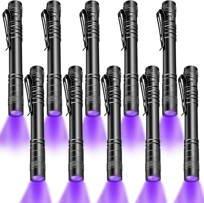 Honoson 10 Pieces UV Black Light Flashlight Small Blacklight Flashlights Pen Lights for Leak, Pet