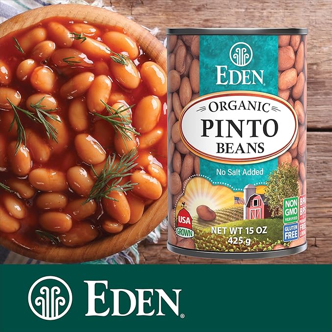 Eden Organic Pinto Beans, 15 oz Can (12-Pack), No Salt Added, Non-GMO, Gluten Free, Vegan, Kosher