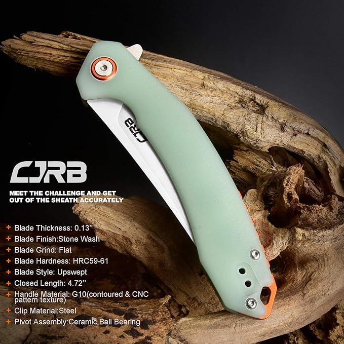CJRB Small Folding Pocket Knife with Stonewash AR-RPM9 Powder Steel Blade and G10 Handle Tactical