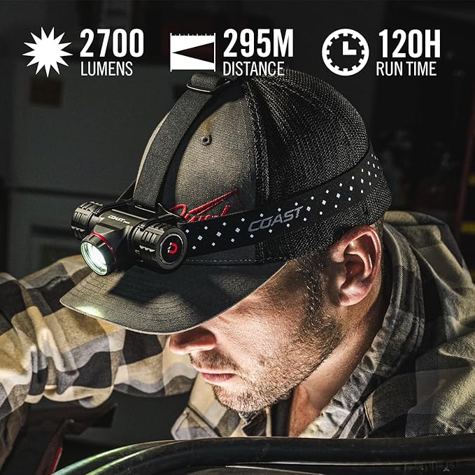 Coast® XPH34R 2075 Lumen USB-C Rechargeable-Dual Power LED Headlamp withPURE Beam® Twist Focus??and