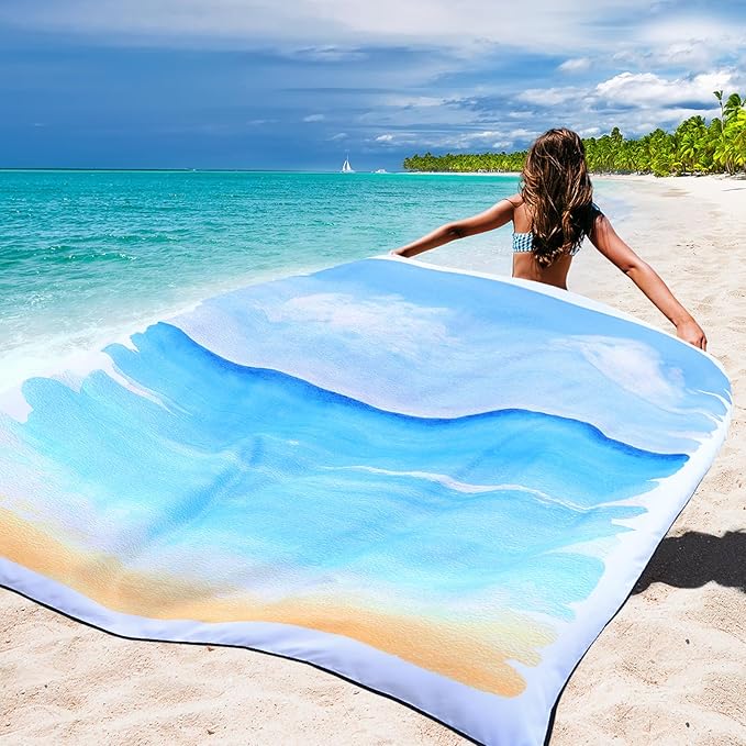 Beach Blanket Waterproof Sandproof Beach Mat 79" X 83"/10'x9'for 2-8 Adults Quick Drying Outdoor