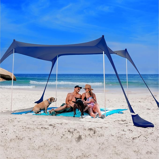 SUN NINJA Beach Tent Sun Shelter UPF50+ - Easy Pop Up Beach Canopy - Outdoor Shade for Camping