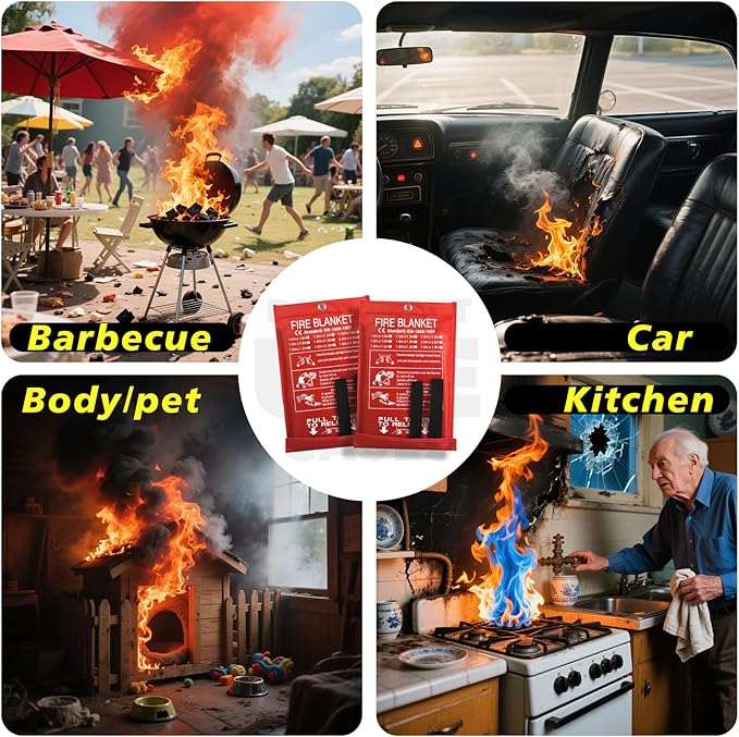 Smilco Emergency Fire Blanket for Home & Kitchen - 40x40 Flame-Retardant Fiberglass Fire