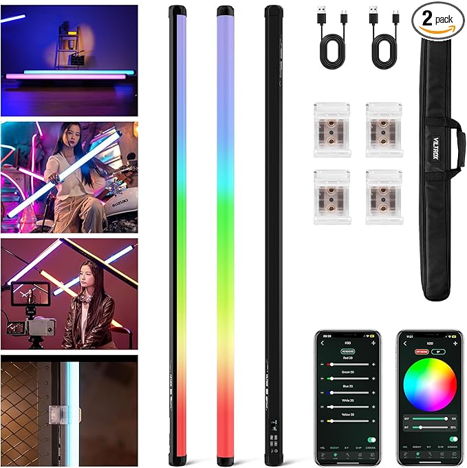 VILTROX K90 2 Pack RGB Tube Light, 30W 38inch Large RGBWY Photography LED Video Stick Light Wand