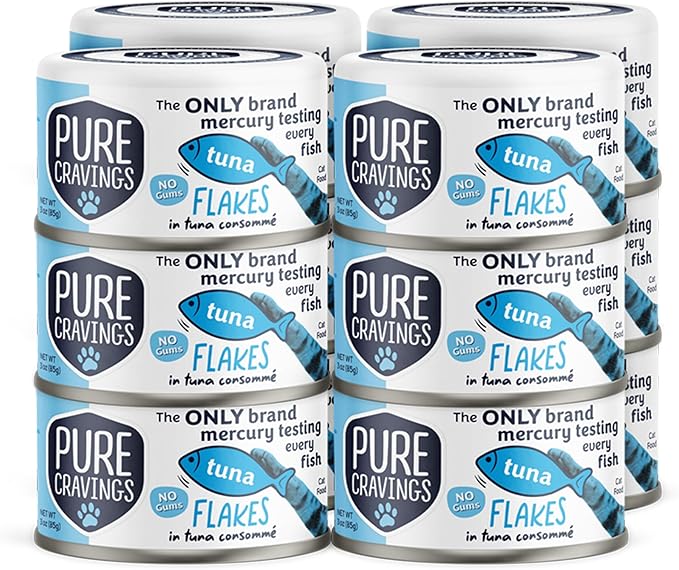 Pure Cravings Tuna Flakes in Tuna Consommé, Canned Wet Cat Food Soup, 100% Mercury-Tested, Moist