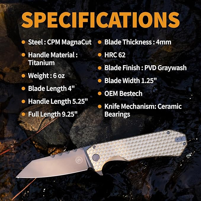 Off-Grid Knives - MAMBA V3, Large EDC Knife with MagnaCut Blade Steel, Titanium Scales and