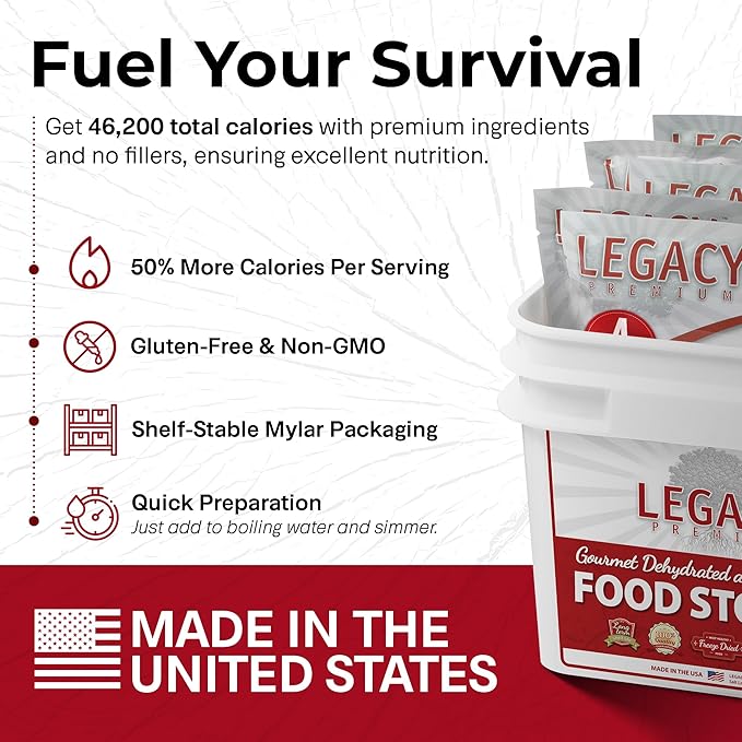 Legacy Food Storage Gluten Free 120 Serving Bucket, Emergency Food Supply, 46,200 Total Calories