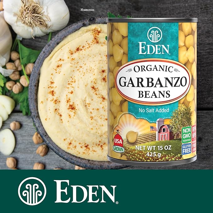 Eden Organic Garbanzo Beans, Chickpeas, 15 oz Can (12-Pack Case), No Salt Added, Non-GMO, Gluten