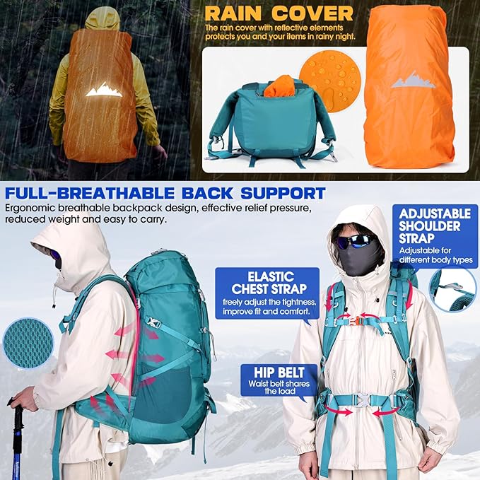 IGOLUMON 60L Hiking Backpack Waterproof Camping Backpack with Rain Cover Large Lightweight