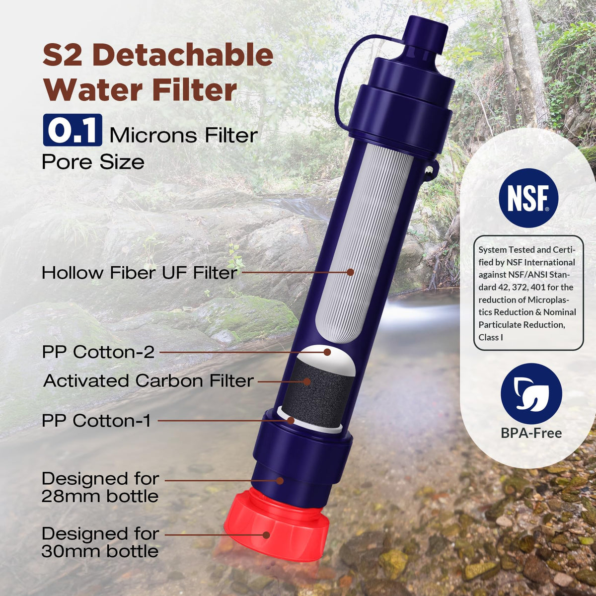Membrane Solutions S2 Detachable Water Filter Straw, 4-Pack