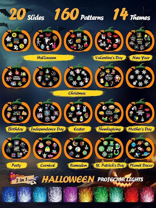 8-Pattern Halloween Projector Lights Outdoor, Anysun Brighter 160 HD Patterns Halloween Decor