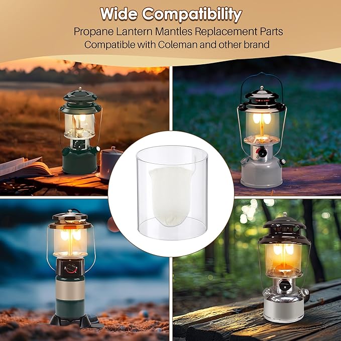 11 Pcs Propane Lantern Mantles with Glass Replacement Globe, Standard Lantern Replacement Parts U