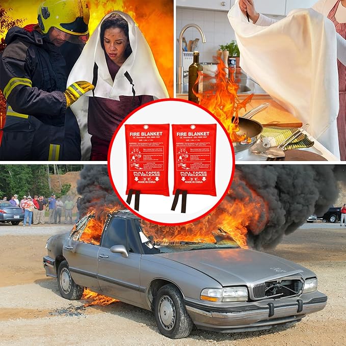 Fire Blanket for Kitchen Home Emergency - Fiberglass Blankets Fire Survival Suspension Flames