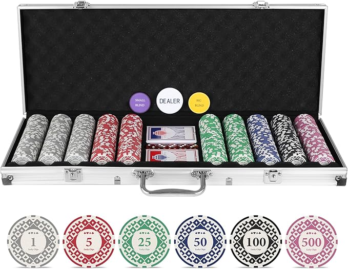 SHANTRA 500 PCS Poker Chips Poker Sets with Aluminum Case, Texas Hold?™Em Poker Set with 11.5 Gram