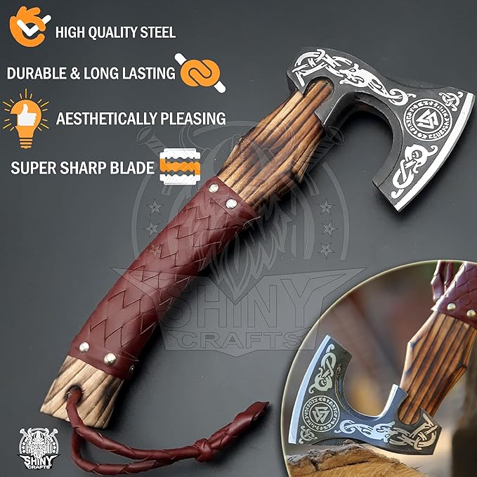 SHINY CRAFTS®- Personalized Viking Axe – Best Gift for Husband Decorative Hatchet for Father’s Day
