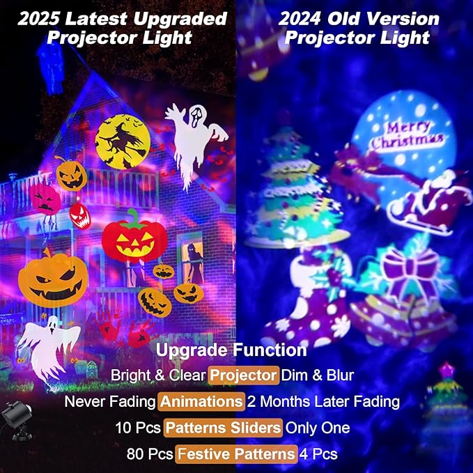 2025 Upgraded Brighter Halloween Decorations Projector Lights for Home, Display 8 Patterns at A
