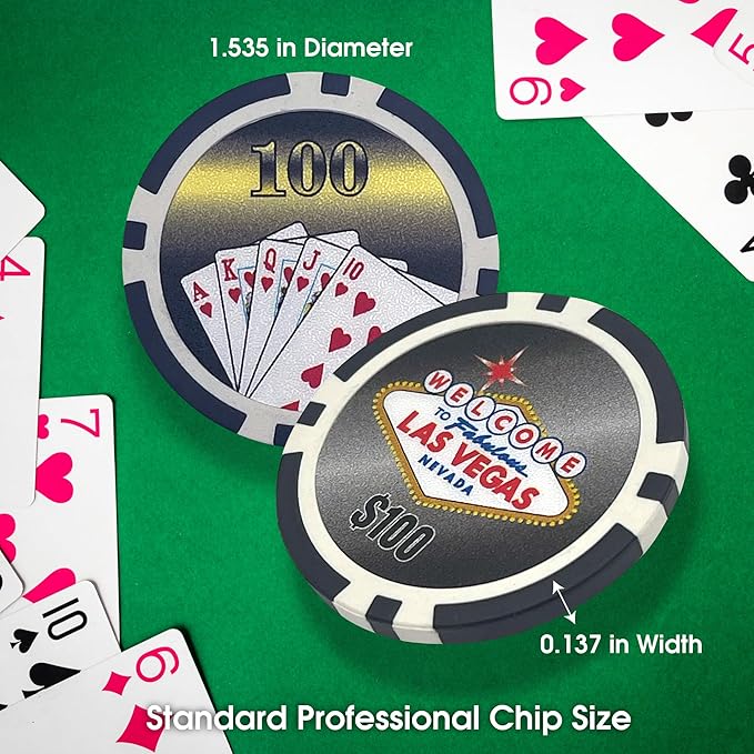 100 Piece Las Vegas Design Poker Chips in Clear Plastic Tray