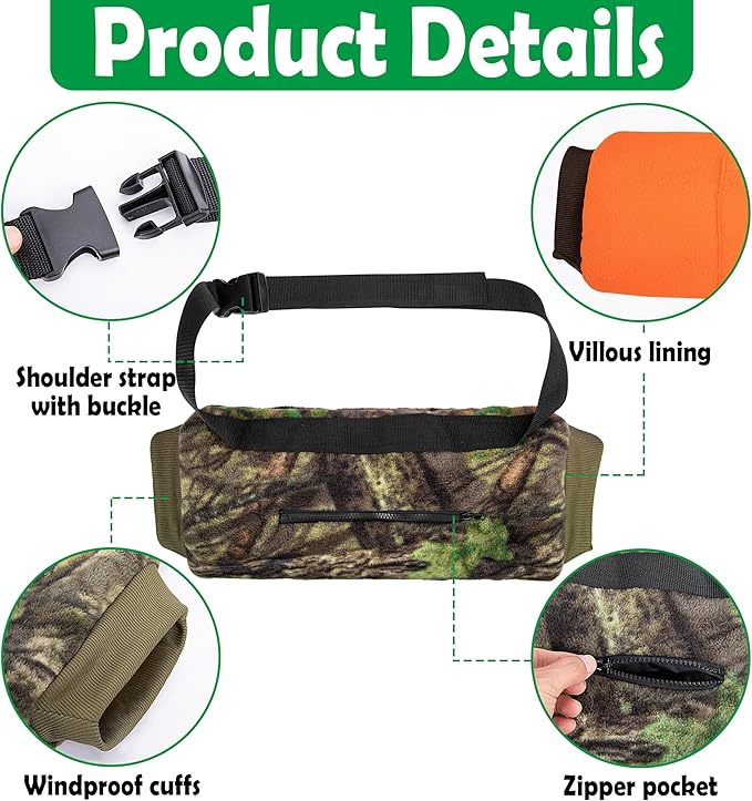 RunNico Camo Hand Muff Warmer - Unisex Camo Hunting Hand Muff - Camouflage Hunting Waist Pouch for