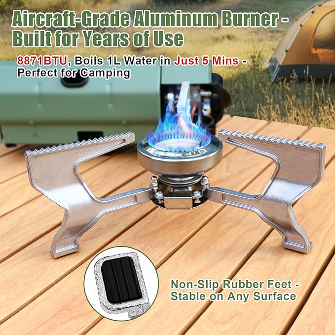 Hisencn Portable Camping Stove with Storage Bag | 8871 BTU/2600W High-Power Outdoor Gas Stove for
