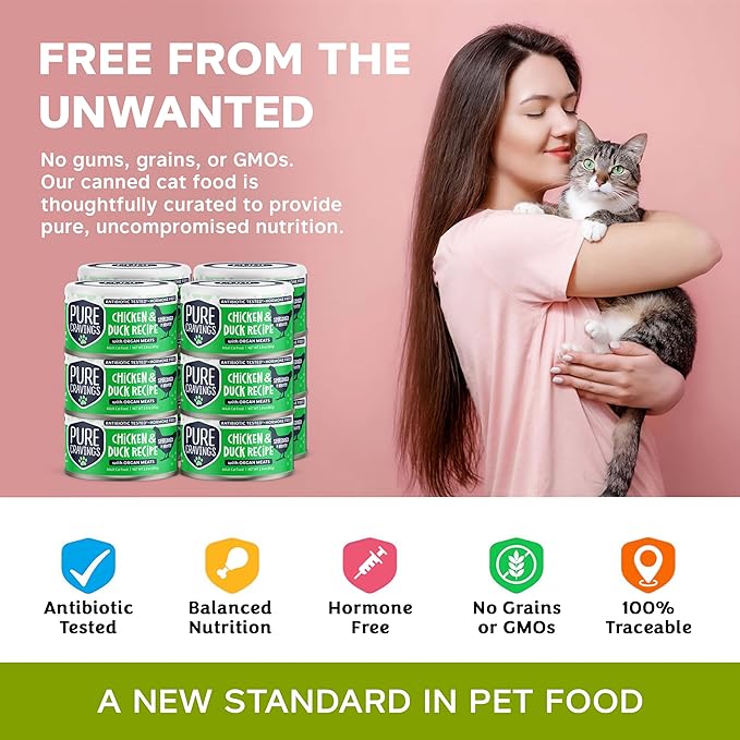 Pure Cravings Chicken and Duck Recipe in Broth, Shredded Wet Cat Food, Grain-Free Protein, Non-GMO
