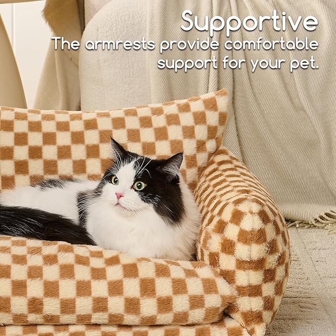 Hollypet Cat Bed Fluffy Plush Mutifuctional Double-Layer Soft Pet Couch Orthopedic Sofa Nest Beds