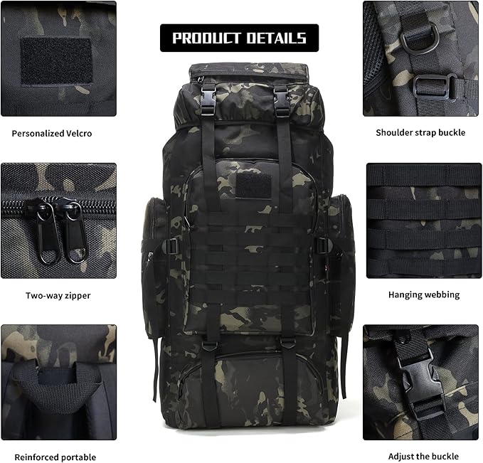 Hiking Backpack for Men 70L/100L Camping Backpack Military Rucksack Molle 3 Days Assault Pack for