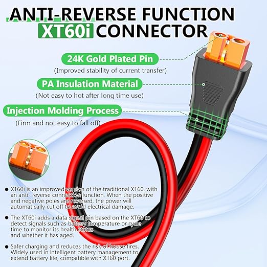 Solar to XT60i Extension Cable 12AWG 20FT XT60i Female to Male Connector for RV Foldable Solar