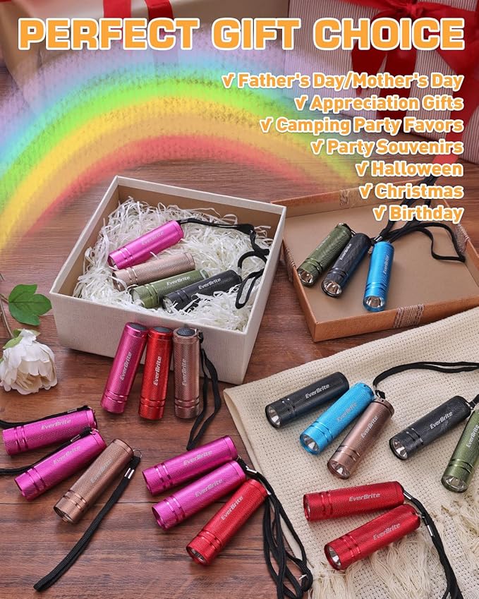 EverBrite 30-Pack Mini Flashlight Set, Aluminum LED Handheld Torches with Lanyard, Assorted Colors