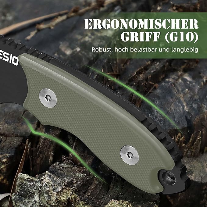 Omesio Neck Knife with Sheath and Necklace, 5.43" Small Fixed Blade Knife, Full Tang with Clip, D2