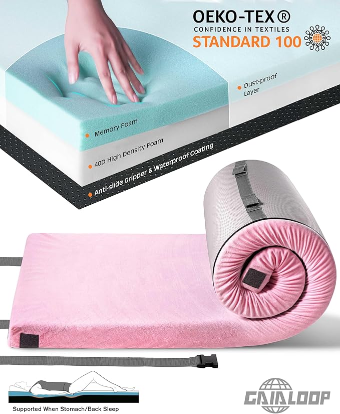 3 Inch GAIALOOP Thick Memory Foam Camping Mattress Sleeping Pad [Car/Tent/Cot] Glamping Portable