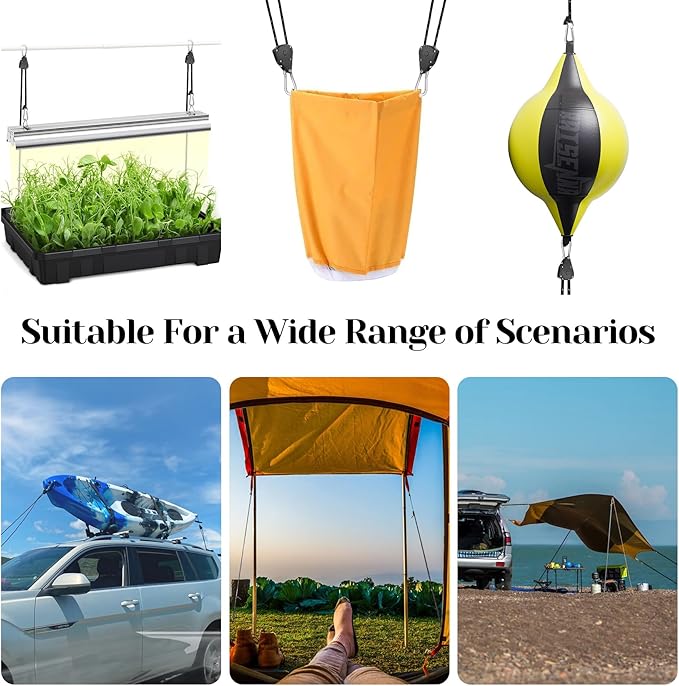 CONBOLA Suction Cups Hooks with 1/8" Adjustable Grow Light Hangers 13 ft with Reinforced