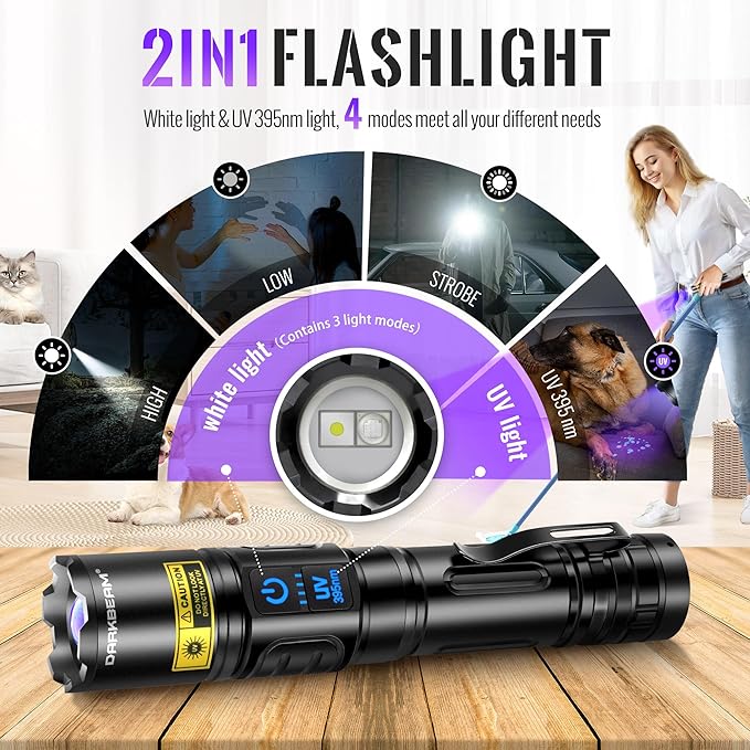 DARKBEAM UV Flashlight Blacklight 395nm Black Light, High Lumens LED Flashlights USB Rechargeable