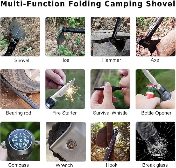 Survival Shovel Survival Axe, Camping Folding Shovels Hatchet with 19.2-37.8inch Lengthened Handle