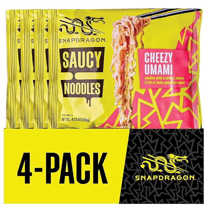 Snapdragon Saucy Instant Noodles with Cheezy Umami, Savory Slurpable Sauce - Quick Meal, Snack, and