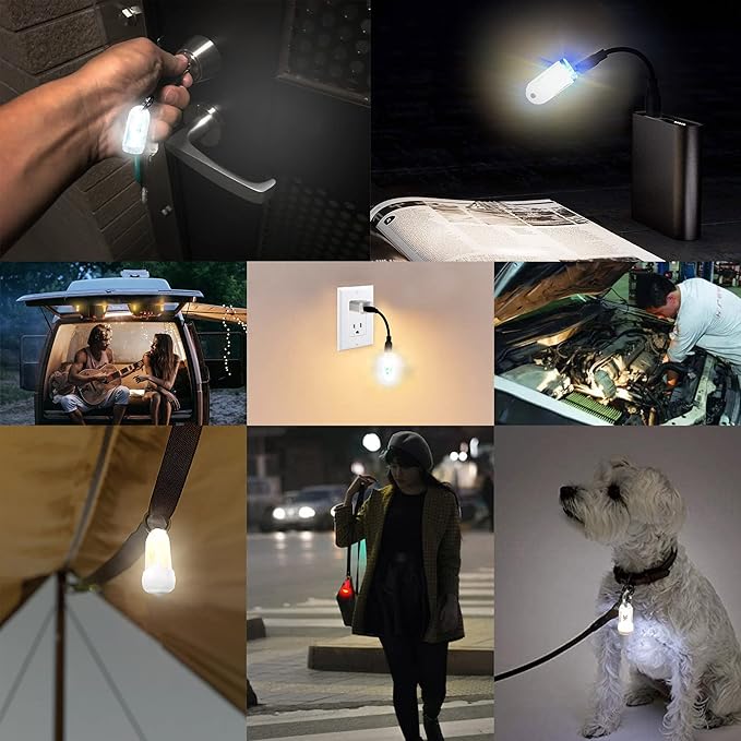 USB Mini LED Lantern, 2 Pack Waterproof EDC Keychain LED Flashlight for Camping, Type-C