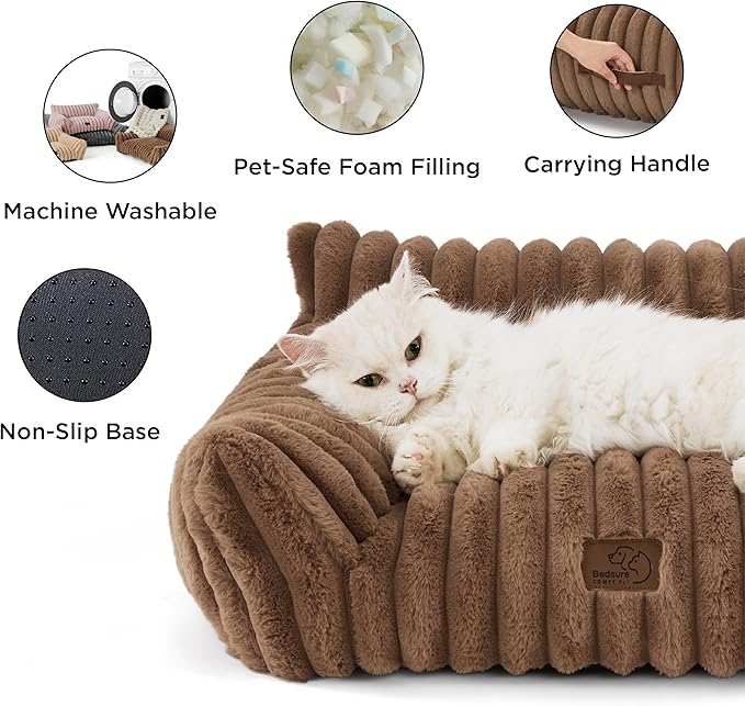 Bedsure Cute Cat Couch for Pets - Fluffy Small Dog Sofa with Premium Soft Corduroy Fleece, Pet Sofa
