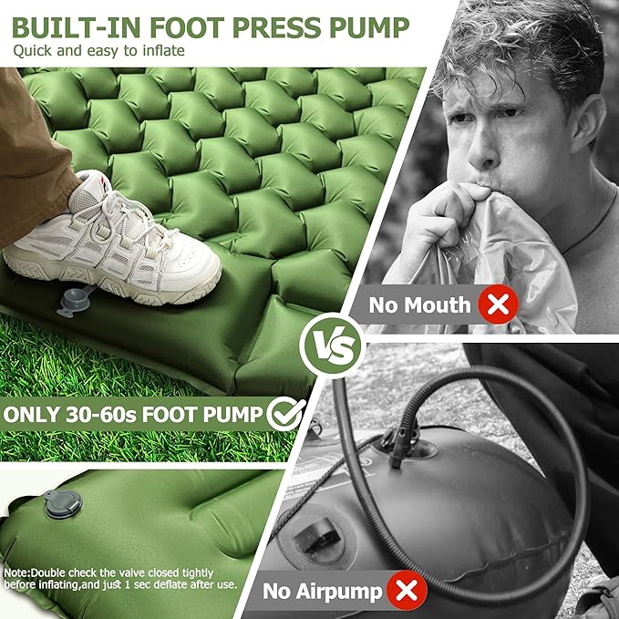 Sleeping Pad for Camping, Ultralight Inflatable Sleeping Mat with Pillow Built in Foot Pump