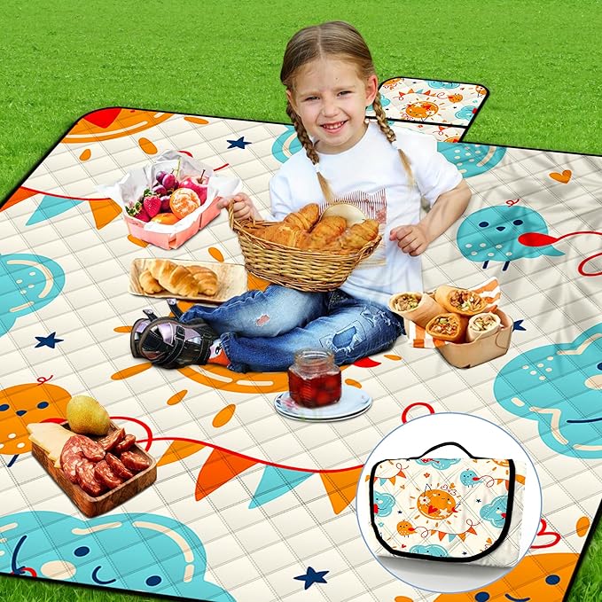 Poedist Extra Large Picnic Blanket Waterproof,80"x 80"Foldable Machine Washable Beach
