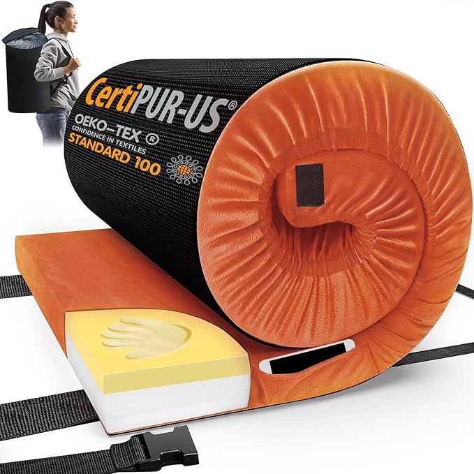 CYMULA CertiPUR-US Memory Foam Camping Mattress Pad, Portable Foam Sleeping Pad for Camping, Roll