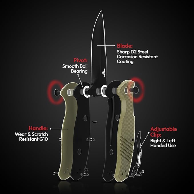 D2 Pocket Knife For Men | Tactical EDC Knife With Case 3.75" D2 Knife Steel Flipper Mens Work